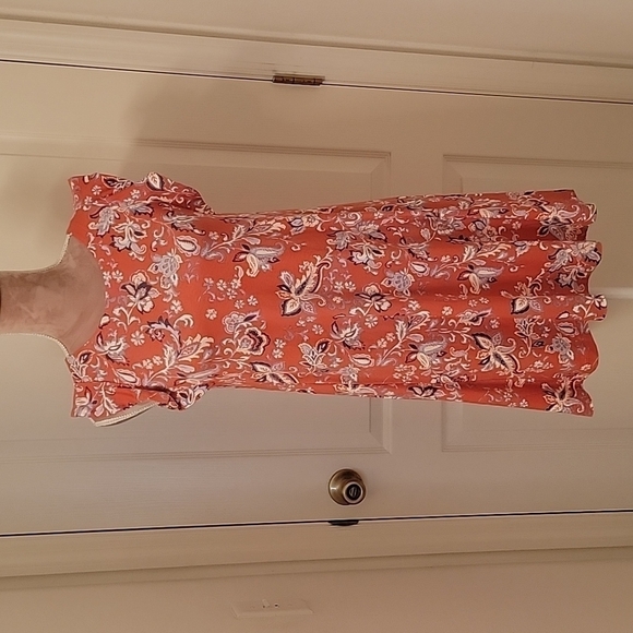 NWT! LOFT Outlet Coral / Gray Floral and Paisley Summer Dress, Size XSP - Picture 1 of 9
